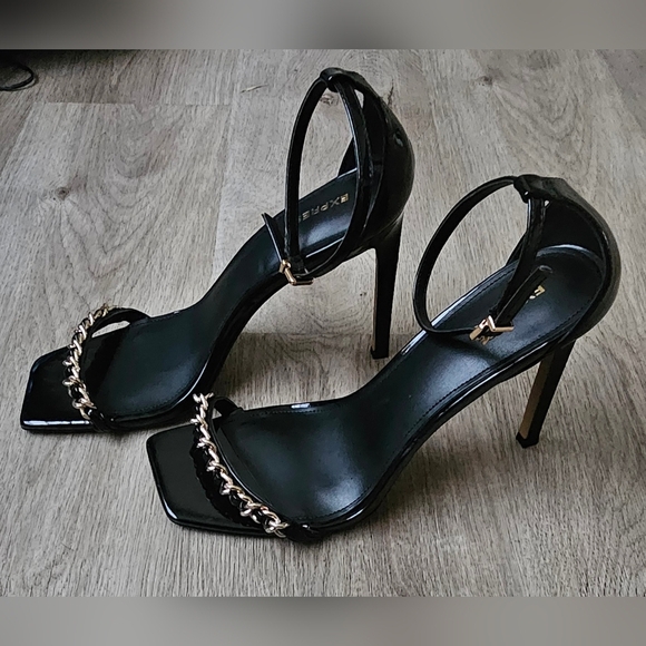 Express Shoes - Express Black Patent Leather Chain Strap Heels – Size 10